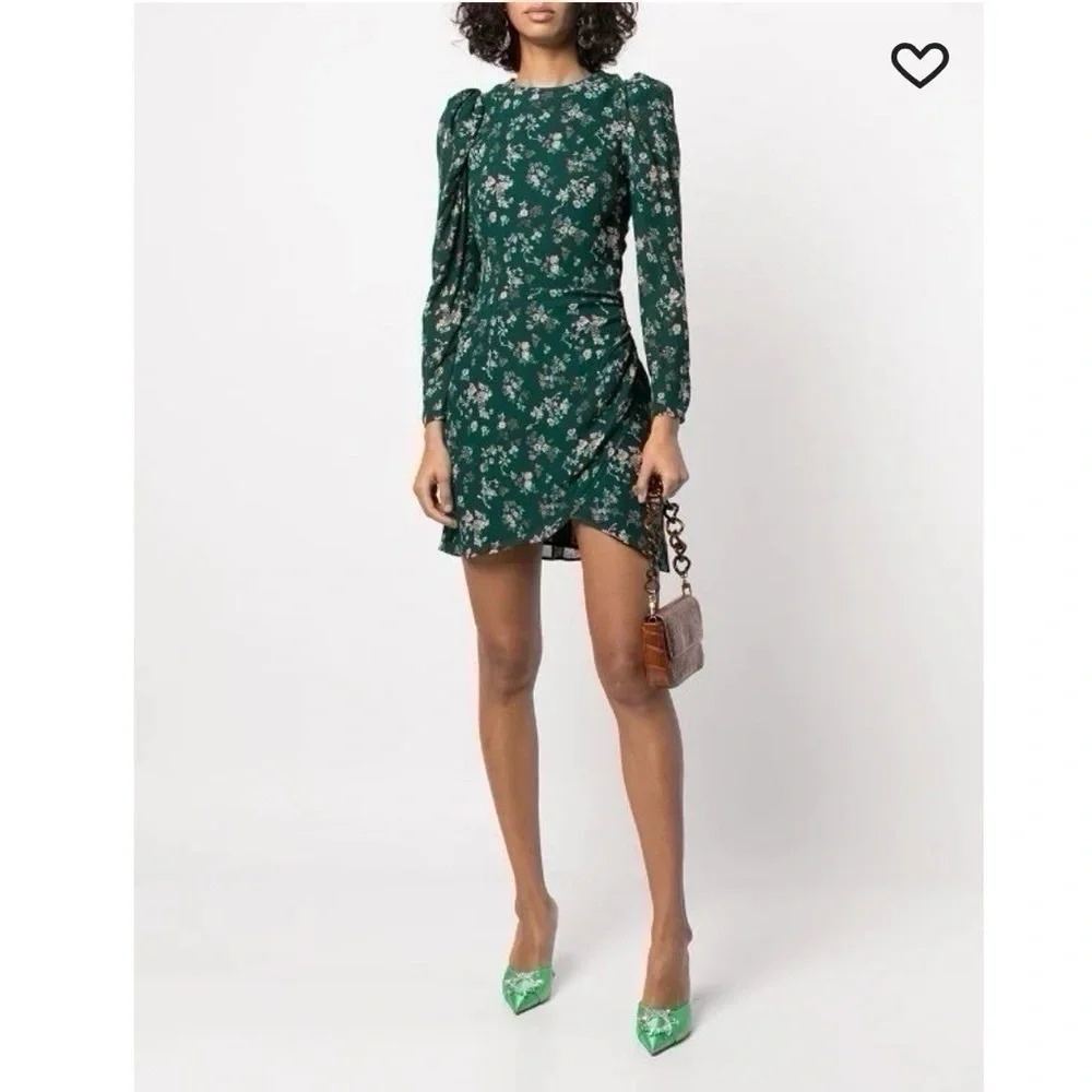 NEW Reformation Juni Floral Puff Sleeve Dress Green - Picture 6 of 15